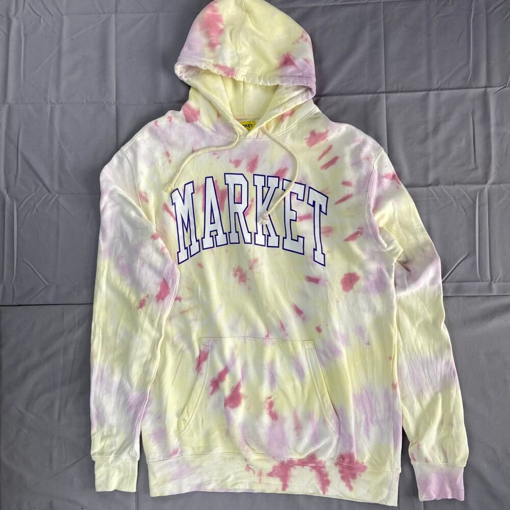 Market Xl Tie Dye Hoodie Yellow Pink Lavender Pullover Graphic Sweatshirt 100